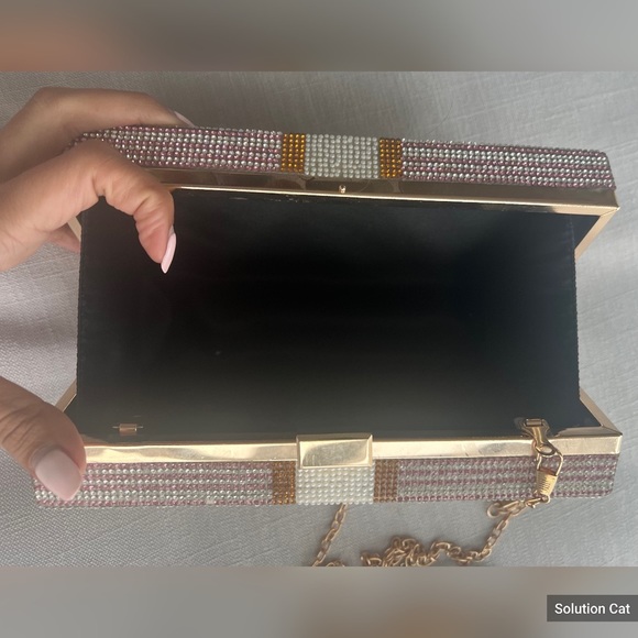 Pink Dollar Style Evening Bag with Diamond Design Shoulder Bag/Wallet/Clutch - Picture 5 of 7